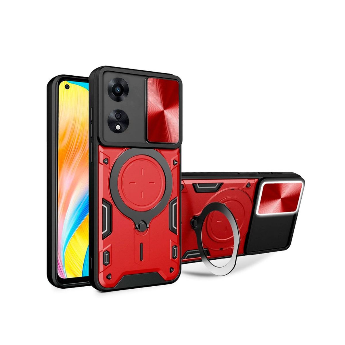 GENERICO - Estuche Protección Cámara Con Soporte Compatible Oppo A78 4G Rojo