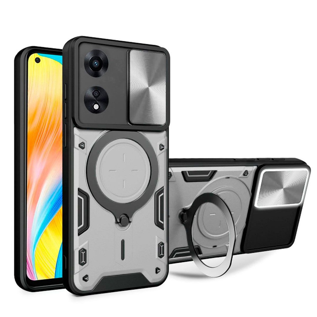 GENERICO - Estuche Protección Cámara Con Soporte Compatible Oppo A78 4G Gris
