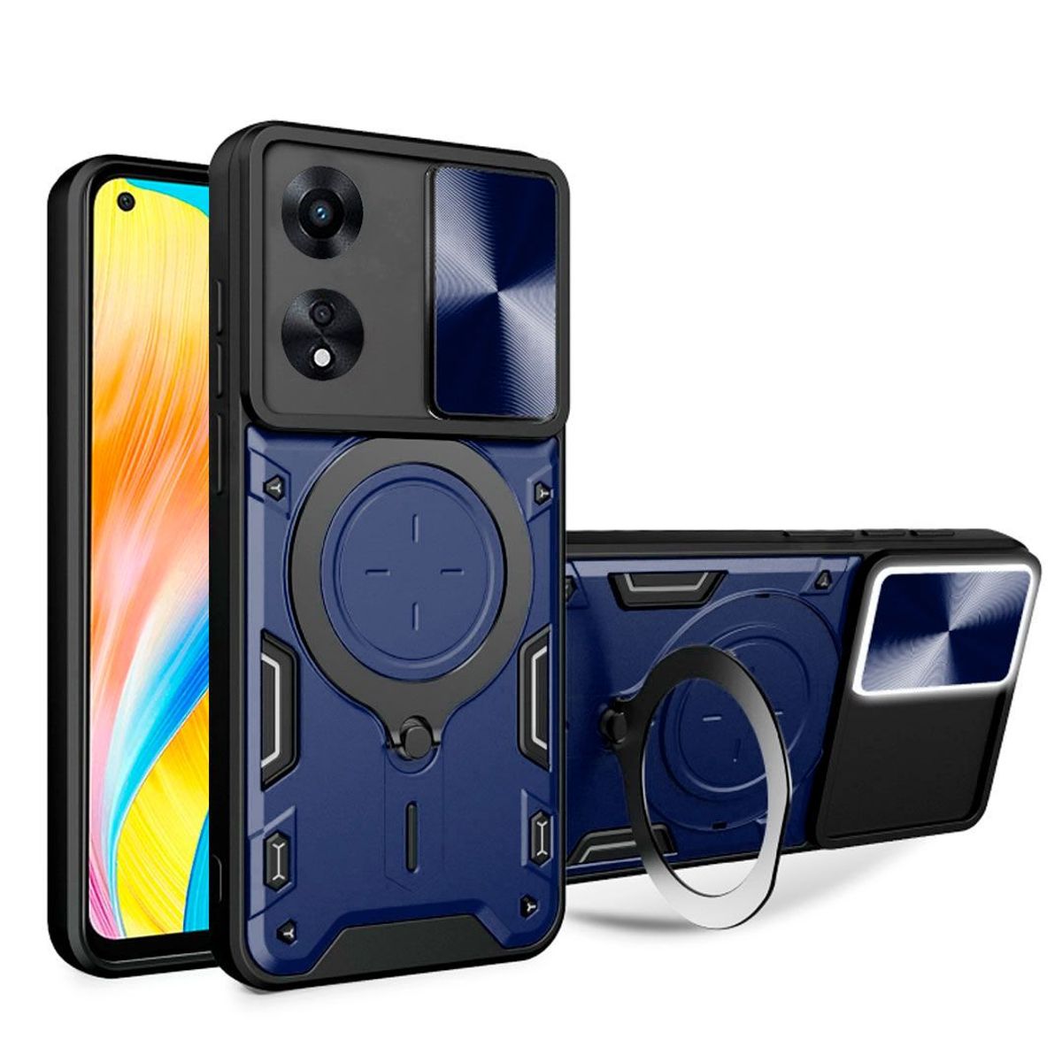 GENERICO - Funda Protección Cámara Con Soporte Compatible Oppo A58 Azul