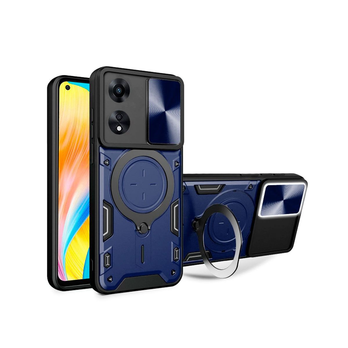 GENERICO - Funda Protección Cámara Con Soporte Compatible Oppo A58 Azul