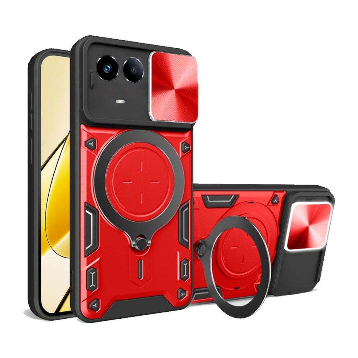 GENERICO - Funda Protección Cámara Con Soporte Compatible Realme 11 5G Rojo