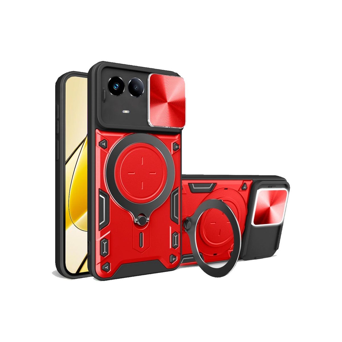 GENERICO - Funda Protección Cámara Con Soporte Compatible Realme 11 5G Rojo