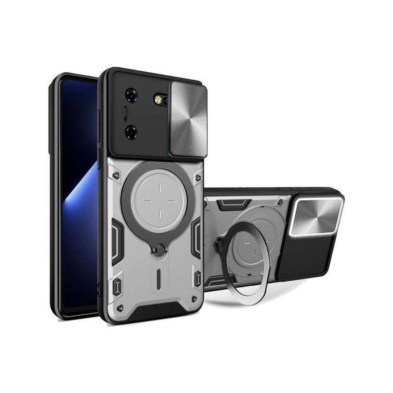 GENERICO - Funda Protección Cámara Con Soporte Compatible Tecno Pova 5 Gris