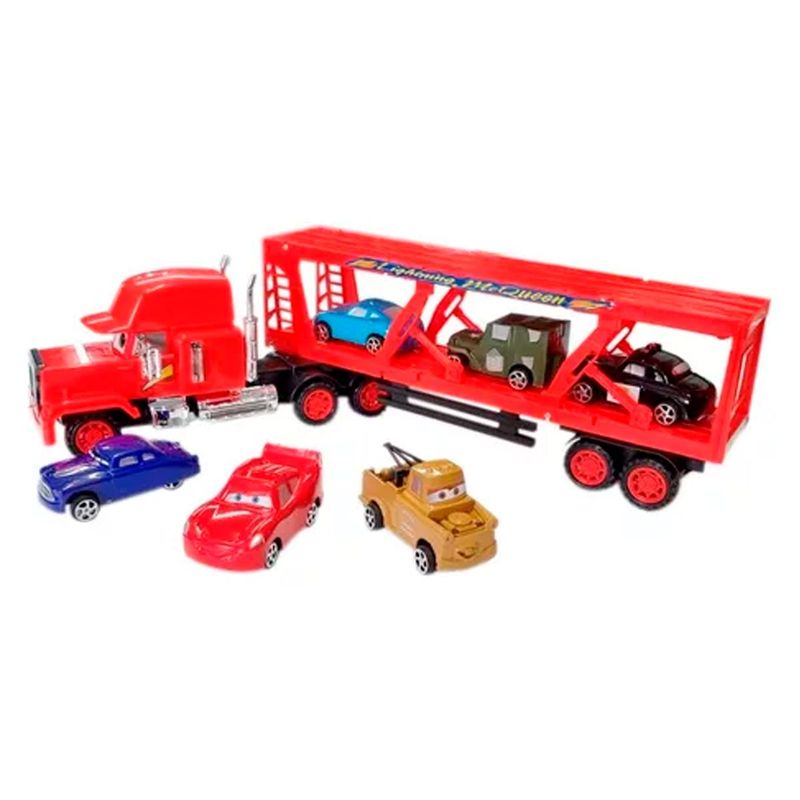 GENERICO - Mula Camion Tractomula Niñera Cars Mack Mcqueen + 5 Carros