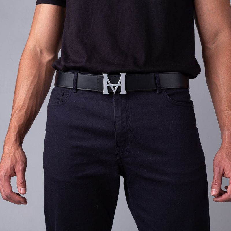 MARIO HERNANDEZ - Cinturón Casual Monograma Doble Faz Negro Caramelo