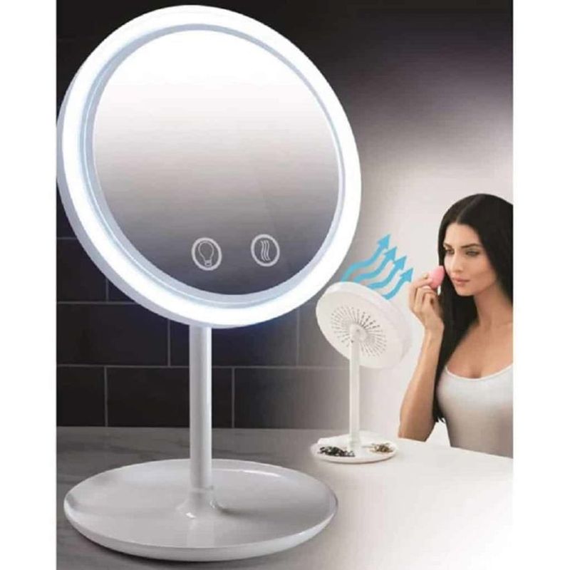 CANELA HOGAR - Espejo aro luz led ventilador mini espejo aumento maquillaje