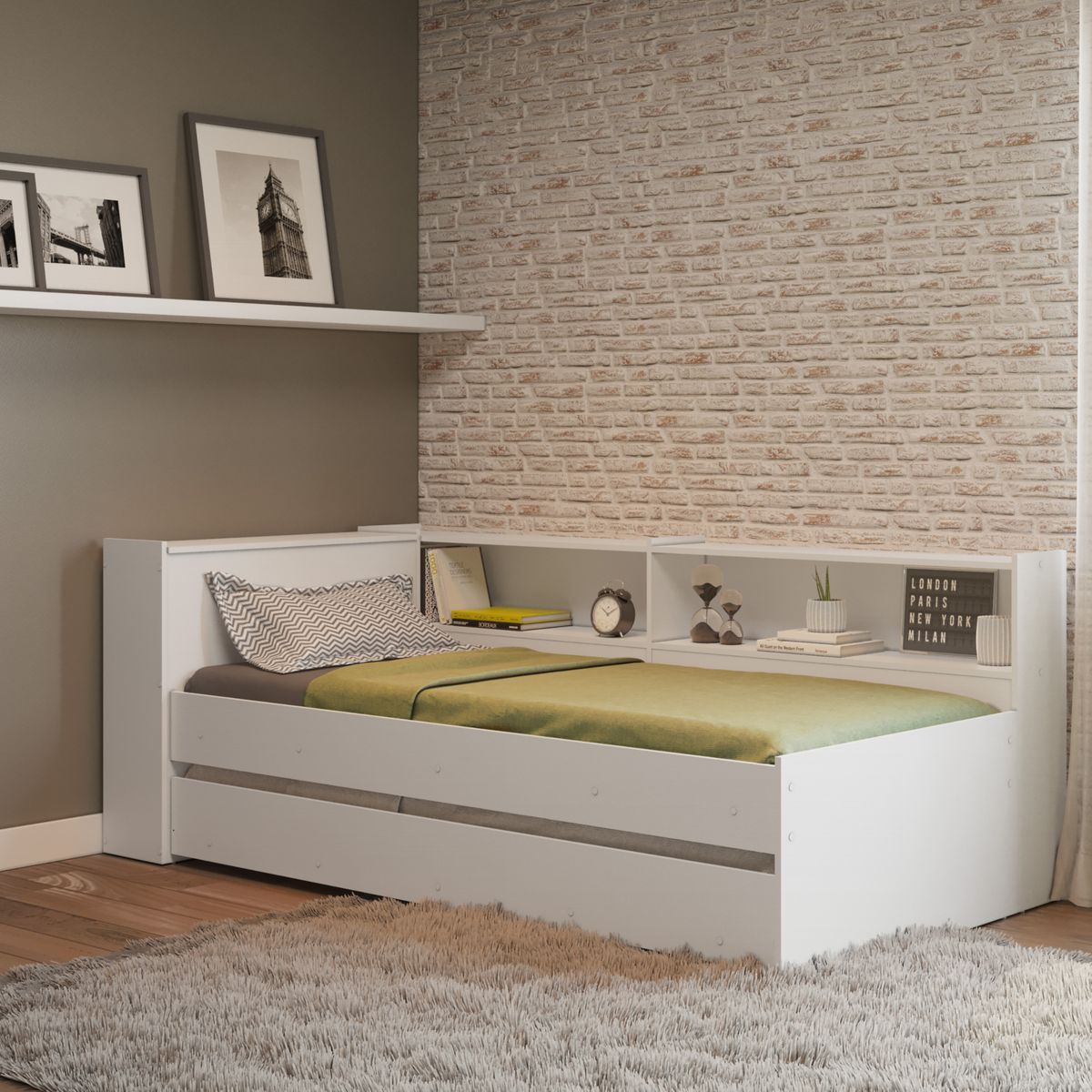 AKIVOY - Cama Tipo Nido Multimueble con Balda y Arco Color Blanco-