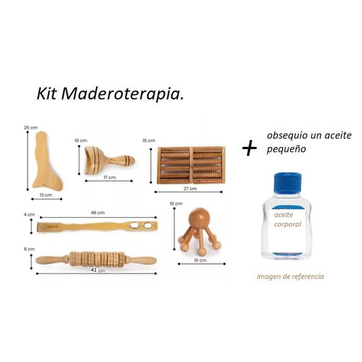 ARTESANAL - Kit Maderoterapia 6 Masajeadores Relajantes Reductores + aceite obsequio