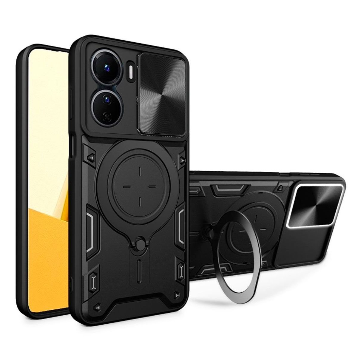 GENERICO - Funda Protección Cámara Con Soporte Compatible Vivo Y16 Negro