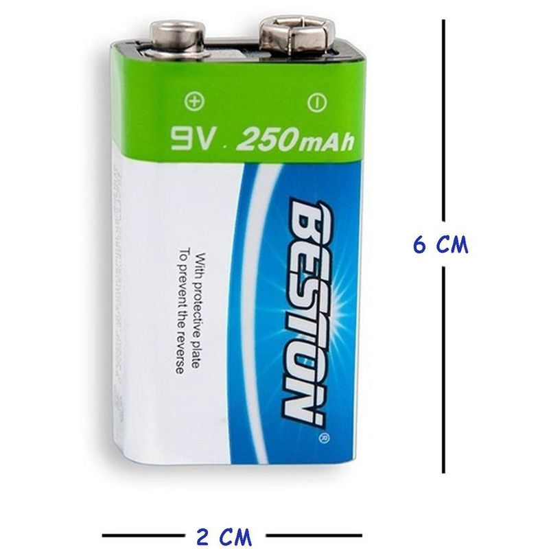BESTON - Pila bateria recargable cuadrada 9v 250mah