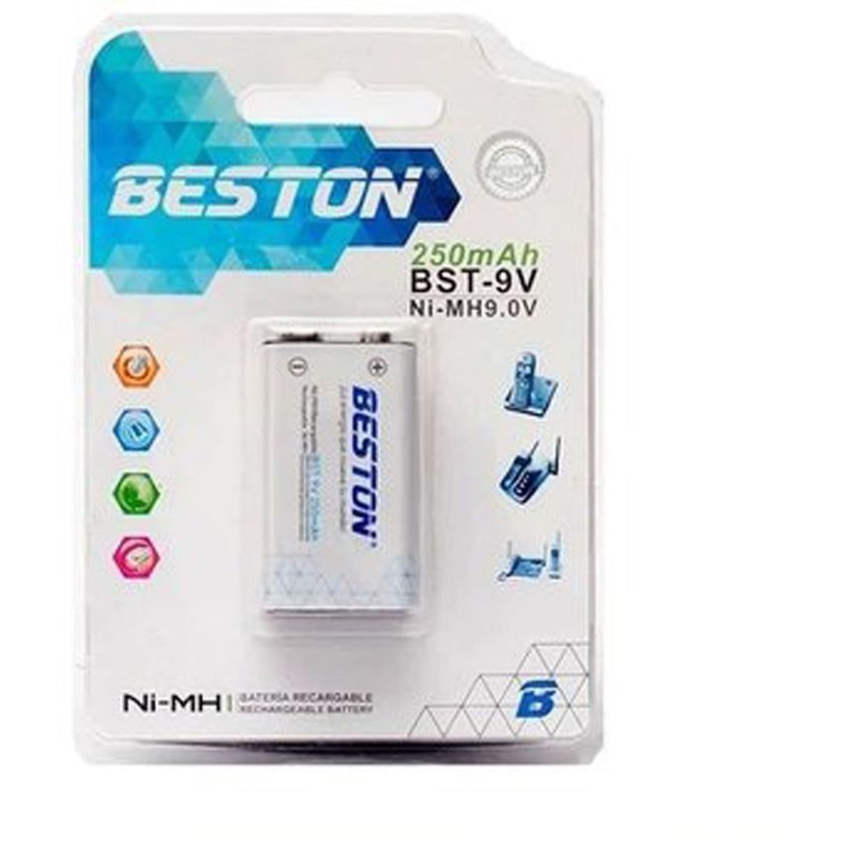BESTON - Pila bateria recargable cuadrada 9v 250mah