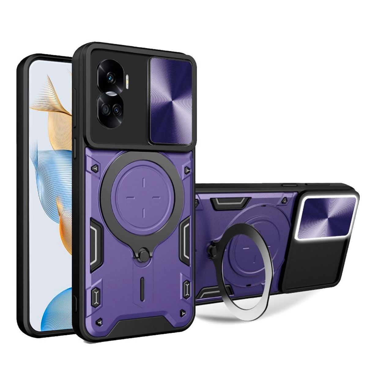 GENERICO - Funda Protección Cámara Con Soporte Compatible Honor 90 Lite Morado