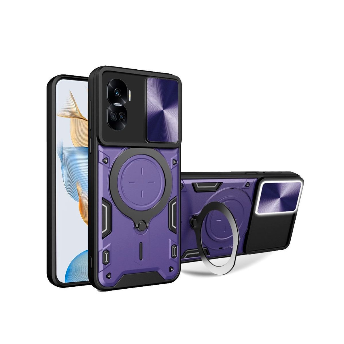 GENERICO - Funda Protección Cámara Con Soporte Compatible Honor 90 Lite Morado