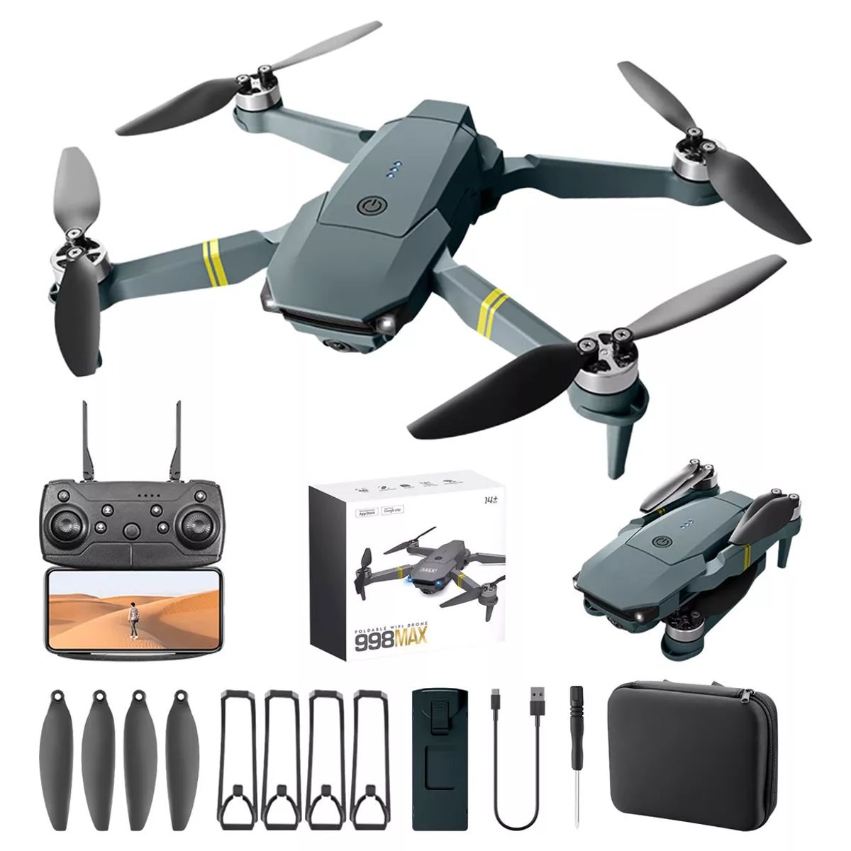 BABY ON - Drone 998 max Motor Brusless Doble Camara 2 Baterias Estuche Portatil