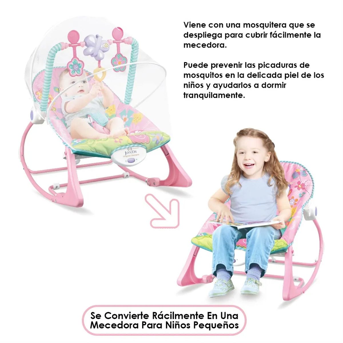 JON DI GROUP SAS - Silla Mecedora Vibradora Musical para Bebe 3 en 1 Mosquitero