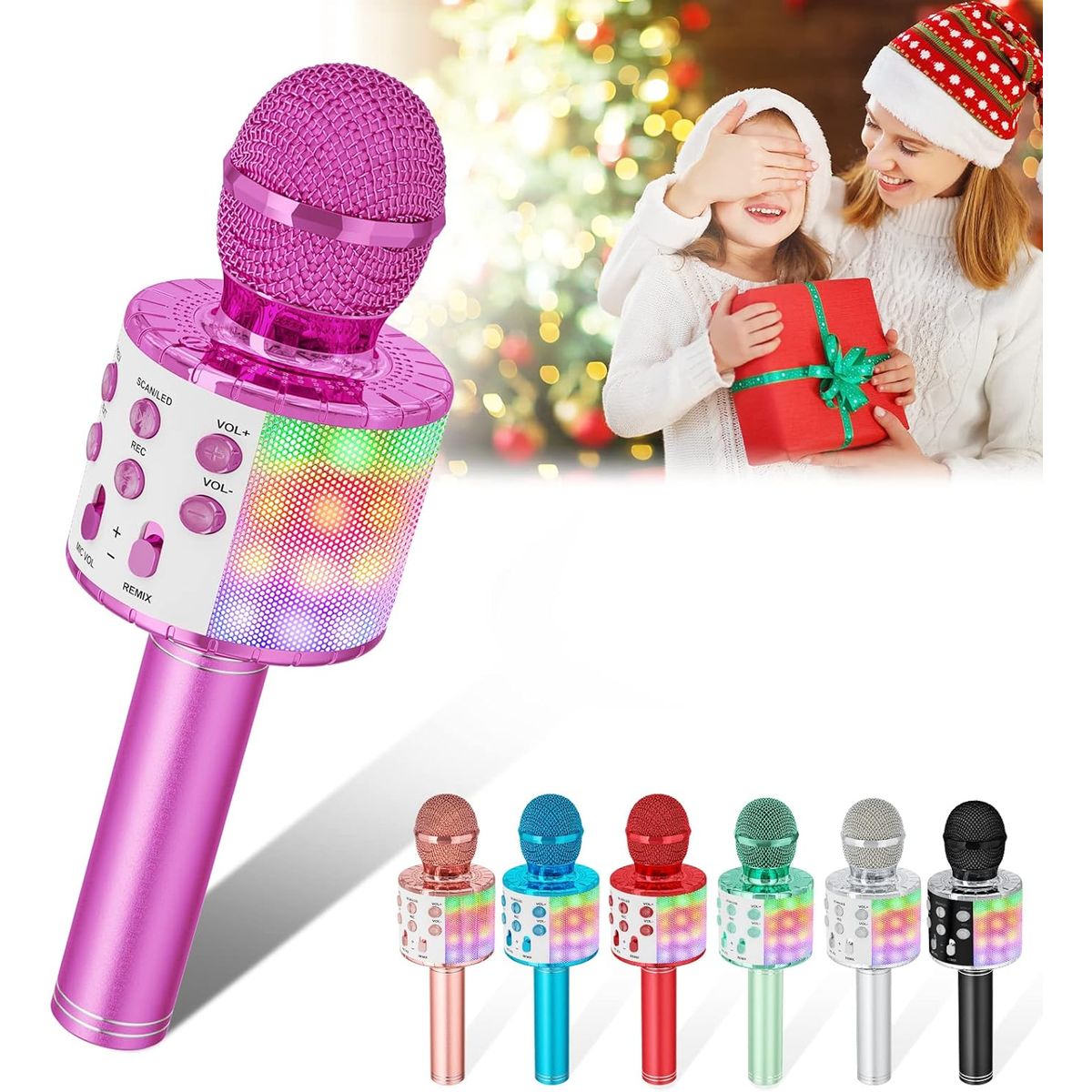 JON DI GROUP SAS - Micrófono Inalámbrico Karaoke Bluetooth Niños y Adultos con luces LED