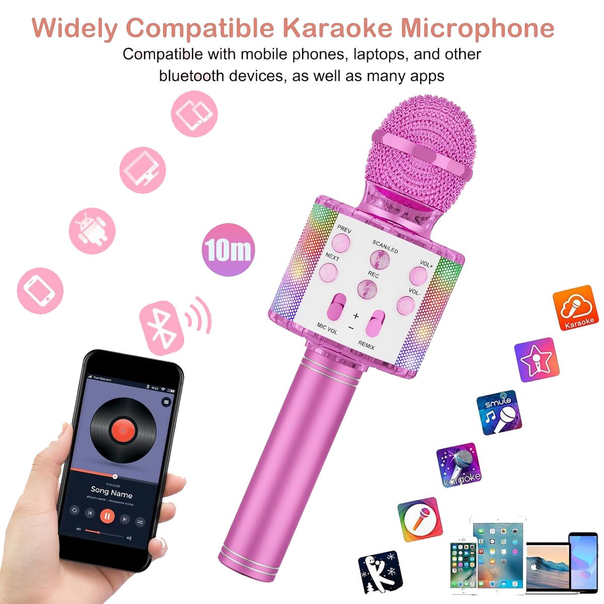 JON DI GROUP SAS - Micrófono Inalámbrico Karaoke Bluetooth Niños y Adultos con luces LED