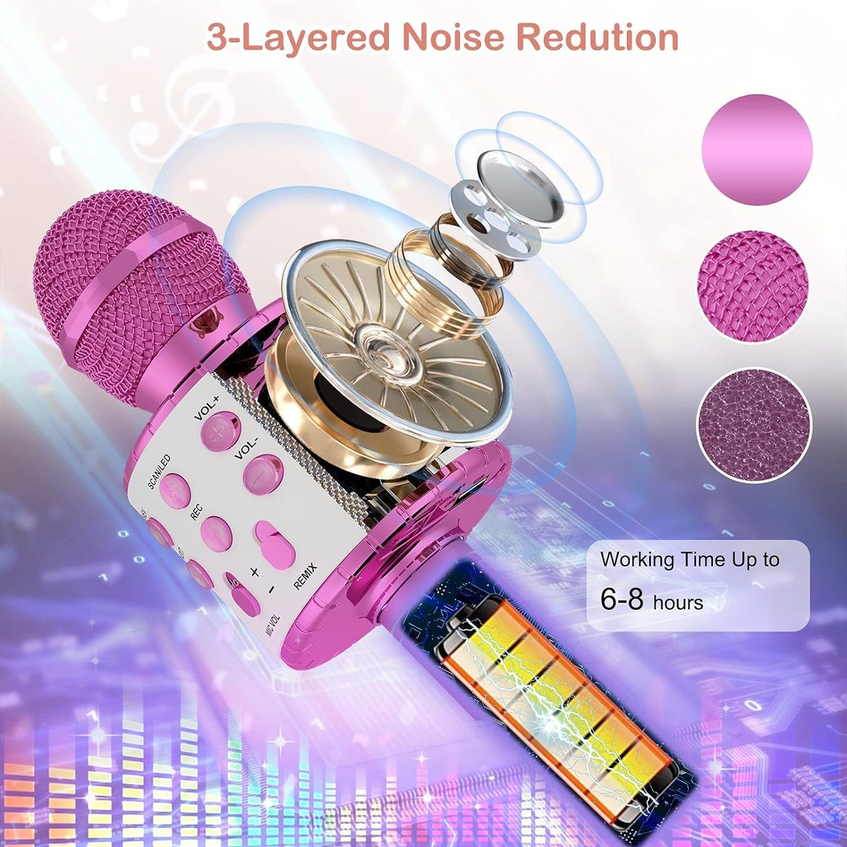 JON DI GROUP SAS - Micrófono Inalámbrico Karaoke Bluetooth Niños y Adultos con luces LED