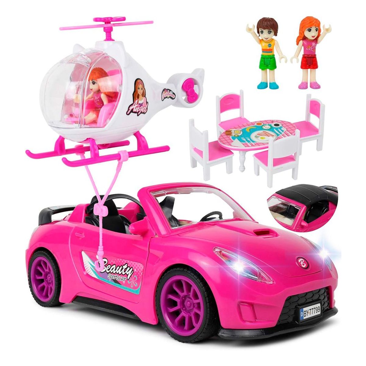 GENERICO - Carro Convertible  Helicóptero  Set Muñecas Luces Sonidos