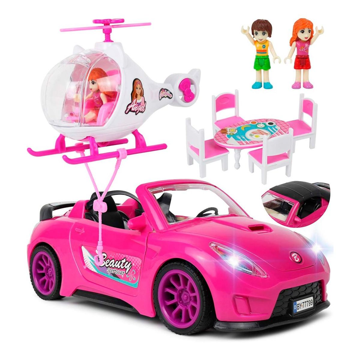 GENERICO - Carro Convertible  Helicóptero  Set Muñecas Luces Sonidos