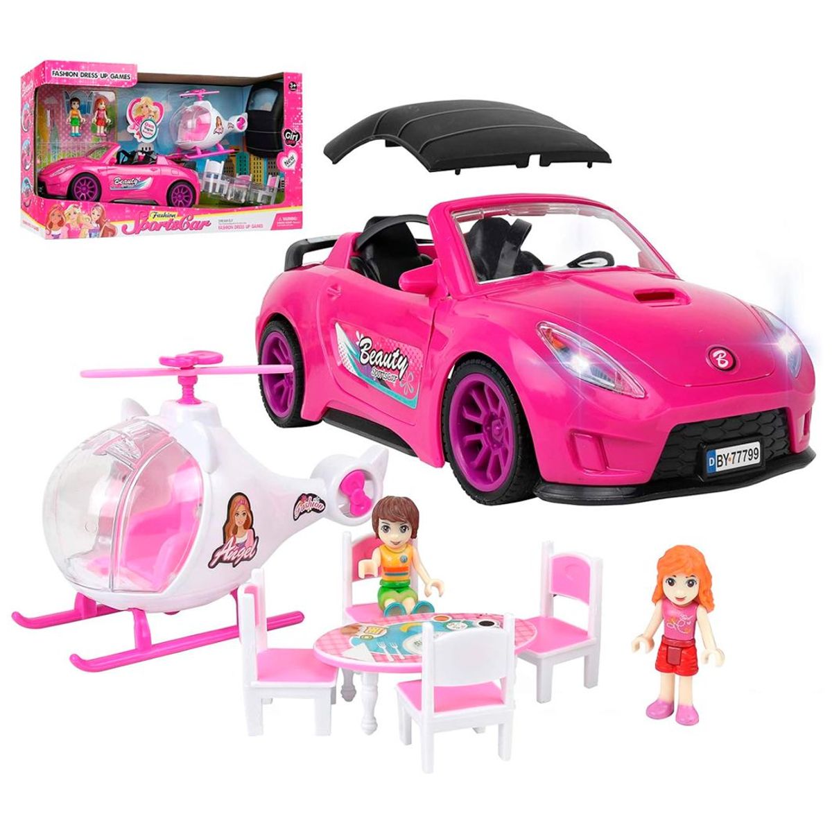 GENERICO - Carro Convertible  Helicóptero  Set Muñecas Luces Sonidos