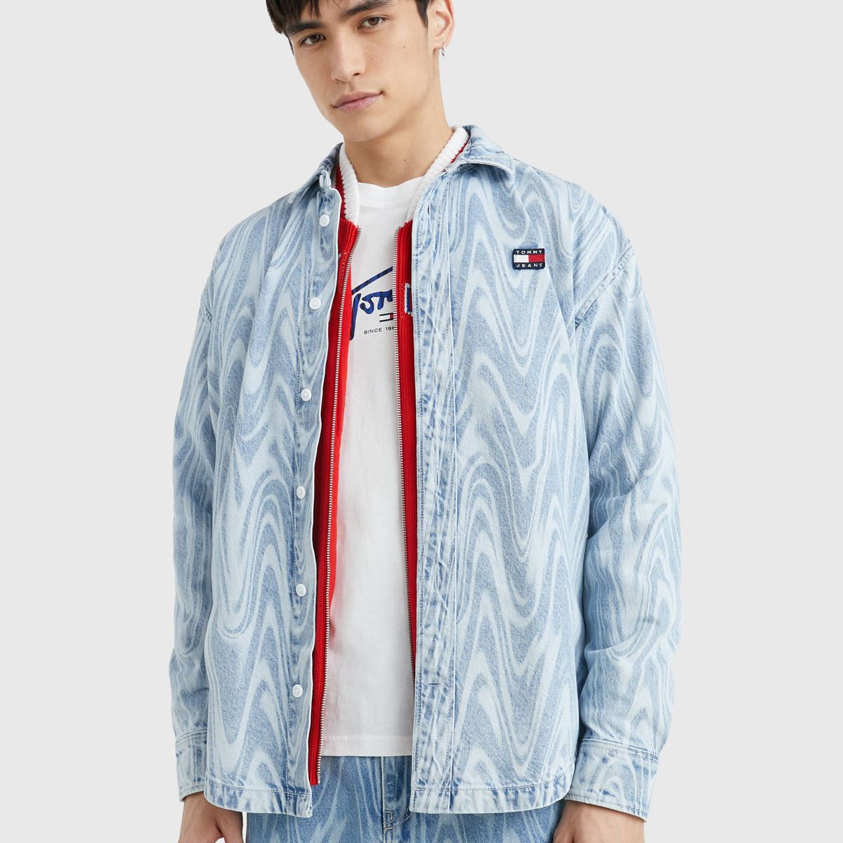 TOMMY HILFIGER - Camisa Jeans De Remolinos Y Corte Informal Hombre Azul Tommy Jeans