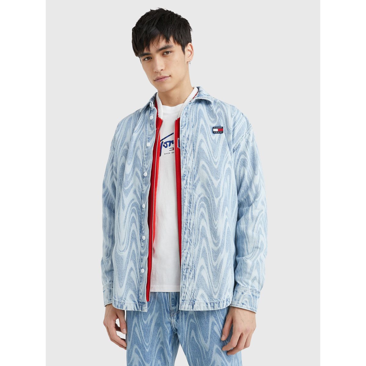 TOMMY HILFIGER - Camisa Jeans De Remolinos Y Corte Informal Hombre Azul Tommy Jeans