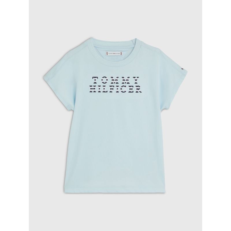 TOMMY HILFIGER - Camiseta Con Logo De Rayas Náuticas Niña Celeste Tommy Hilfiger