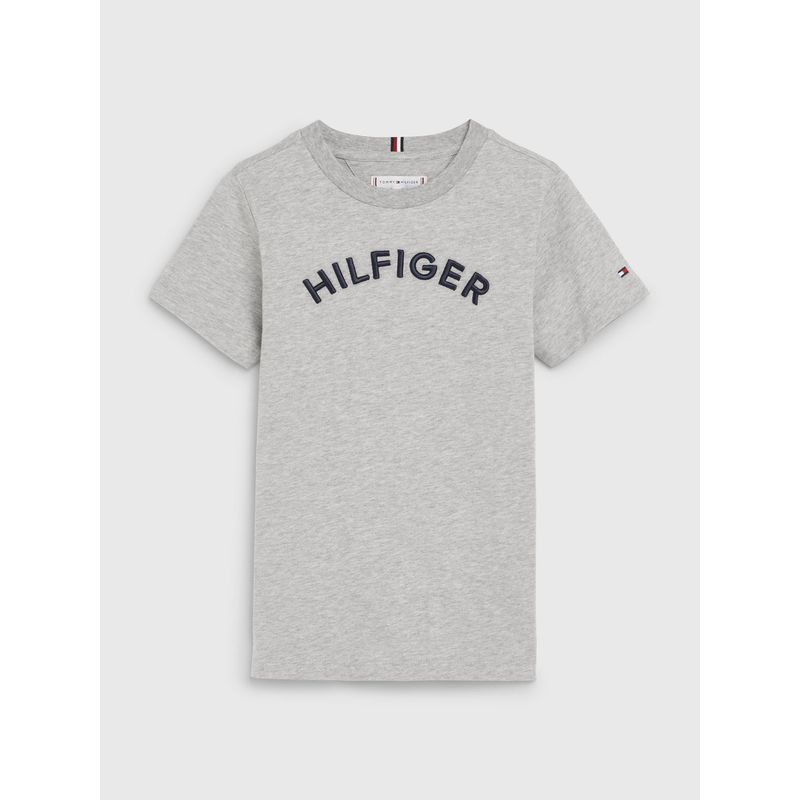 TOMMY HILFIGER - Camiseta Gris Punto Con Logo Arqueado Para Niño Tommy Hilfiger