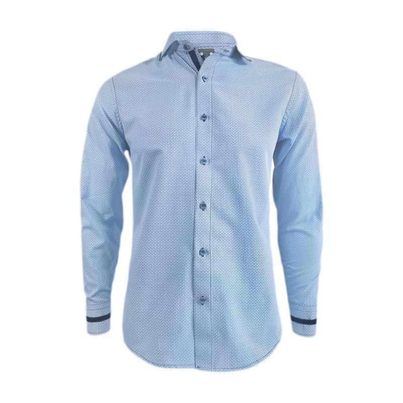 SON DOS - Camisa azul claro con mini prints slim manga larga hombre