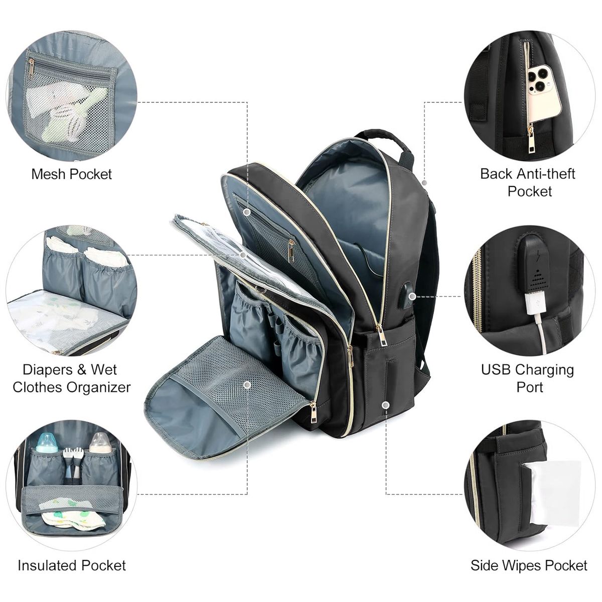 JON DI GROUP SAS - Pañalera Morral para Bebe Multiusos Premium USB - Gris Raton