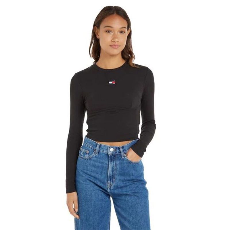 TOMMY HILFIGER - Saco Entallado De Textura Acanalada Mujer Negro Tommy Jeans