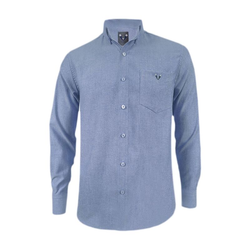 SON DOS - Camisa en oxford azul con bolsillo manga larga slim hombre