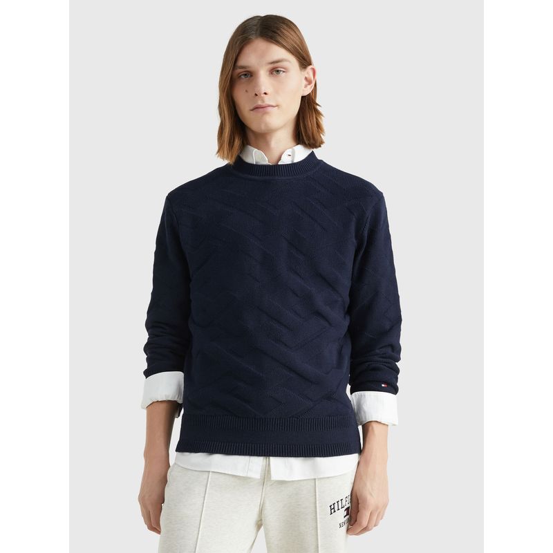 TOMMY HILFIGER - Saco Amplio De Punto Con Monogramas Th Hombre Azul Tommy Hilfiger