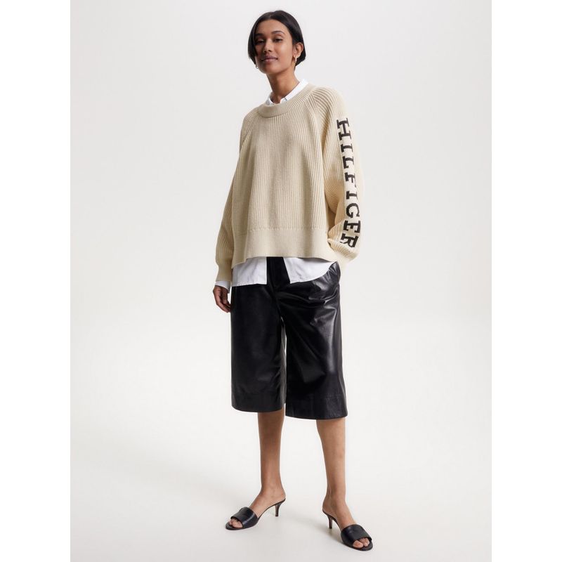 TOMMY HILFIGER - Saco Amplio De Punto Elástico Mujer Beige Tommy Hilfiger