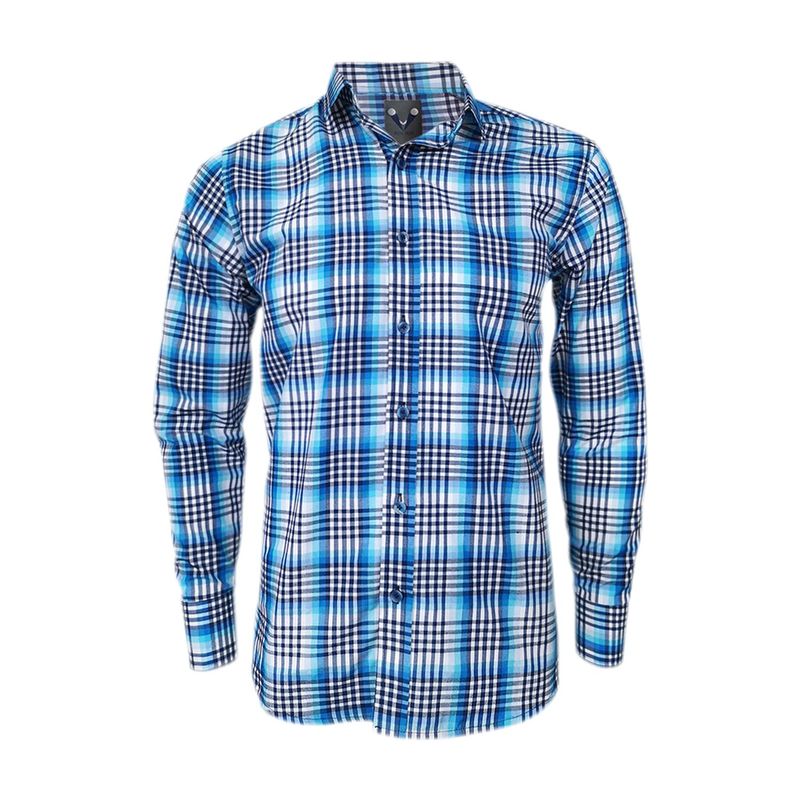 SON DOS - Camisa a cuadros tonos azules manga larga slim para hombre