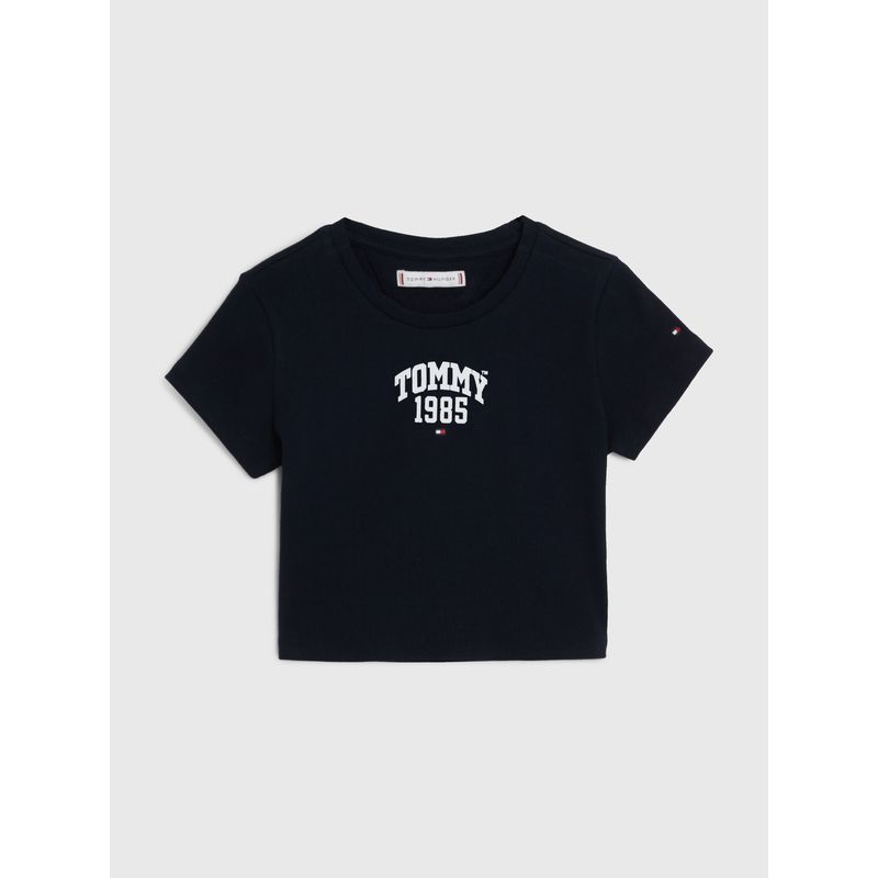 TOMMY HILFIGER - Camiseta Azul Universitaria De Punto Elástico Para Niña Tommy Hilfiger