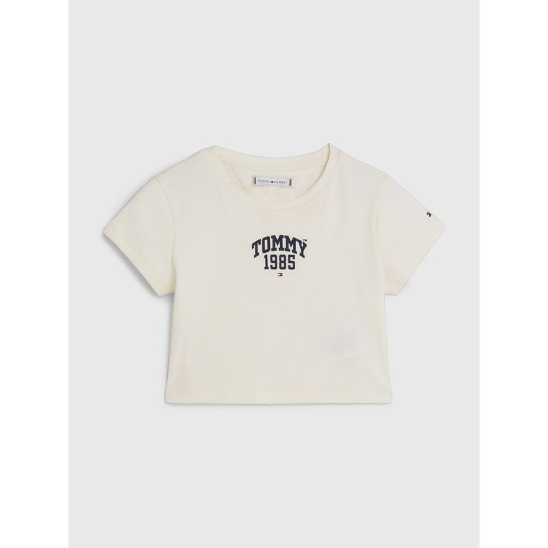 TOMMY HILFIGER - Camiseta Blanca Universitaria De Punto Elástico para Niña Tommy Hilfiger