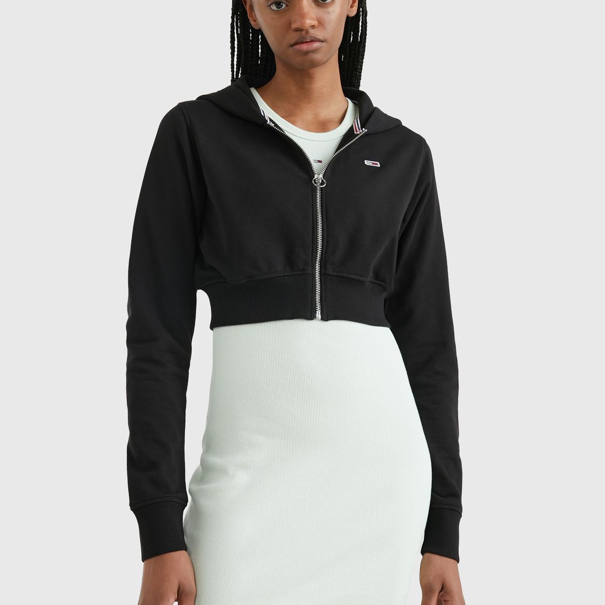 TOMMY HILFIGER - Saco Con Gorro Cropped Con Estampado Del Logo Mujer Negro Tommy Jeans