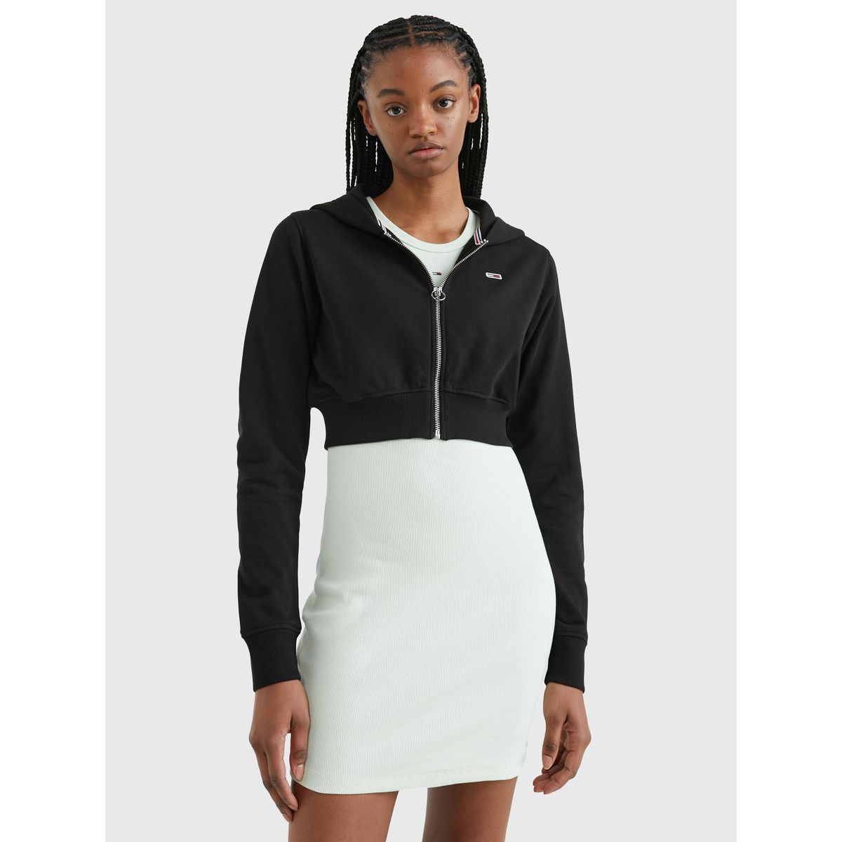 TOMMY HILFIGER - Saco Con Gorro Cropped Con Estampado Del Logo Mujer Negro Tommy Jeans