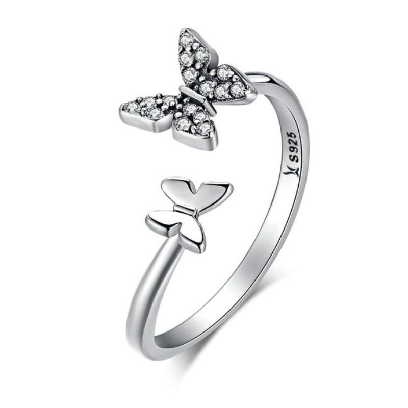 ALHAJAS - Anillo Ajustable Para Mujer Mariposas Circones En Plata 925