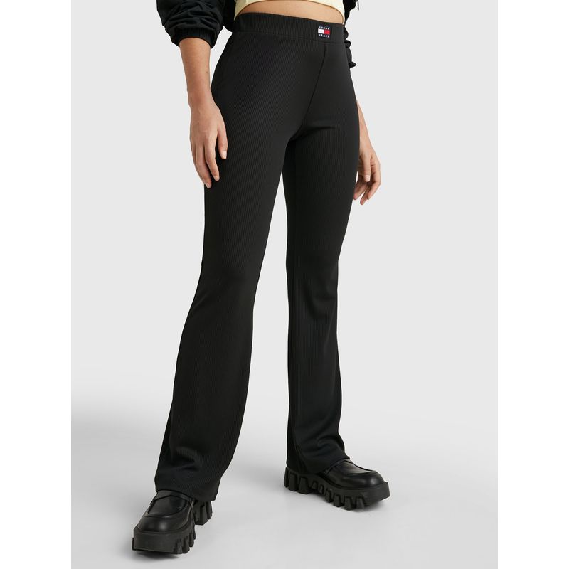 TOMMY HILFIGER - Leggings Acanalados Con Pernera Acampanada Mujer Negro Tommy Jeans