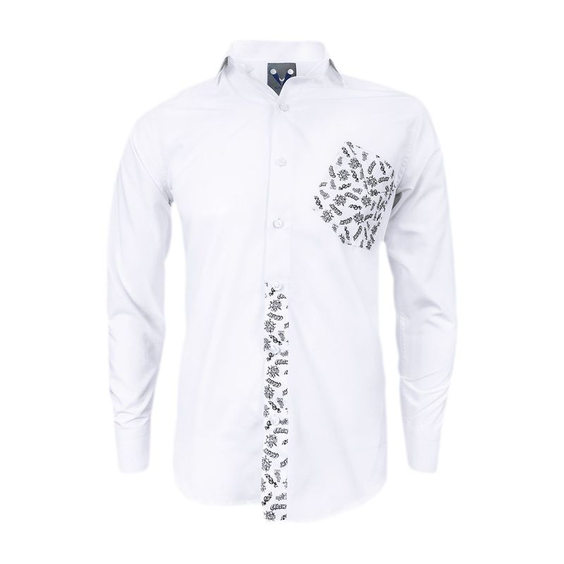 SON DOS - Camisa blanca con bolsillo estampado manga larga slim hombre