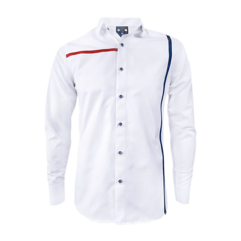 SON DOS - Camisa blanca contraste rojo y azul manga larga slim hombre