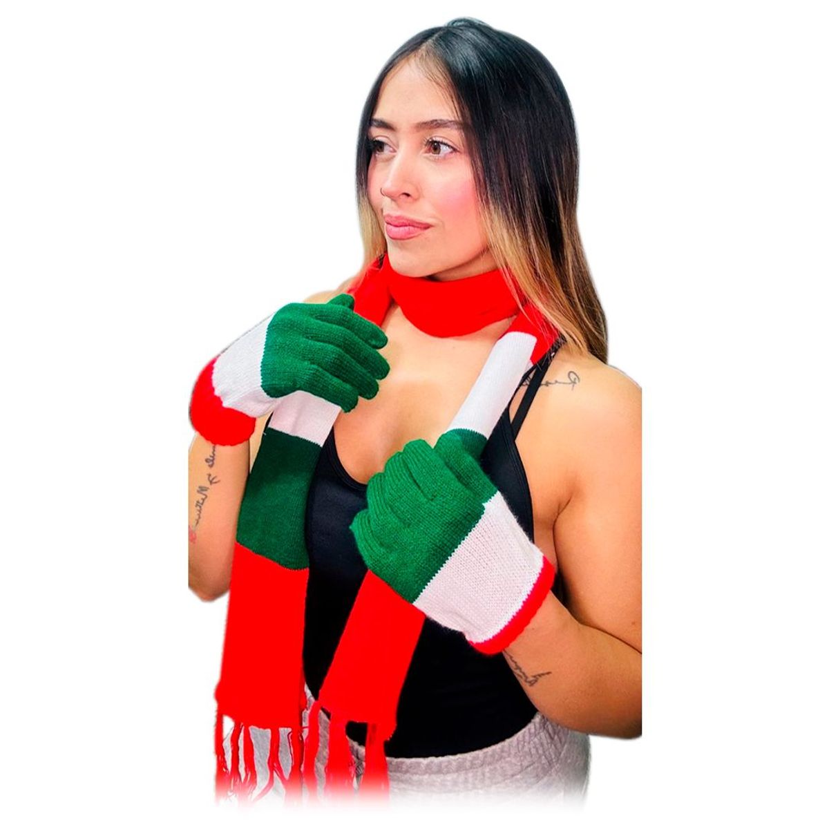 GENERICO - Kit X2 Navidad Guantes + Bufanda Hilo 3 Rayas Adultos