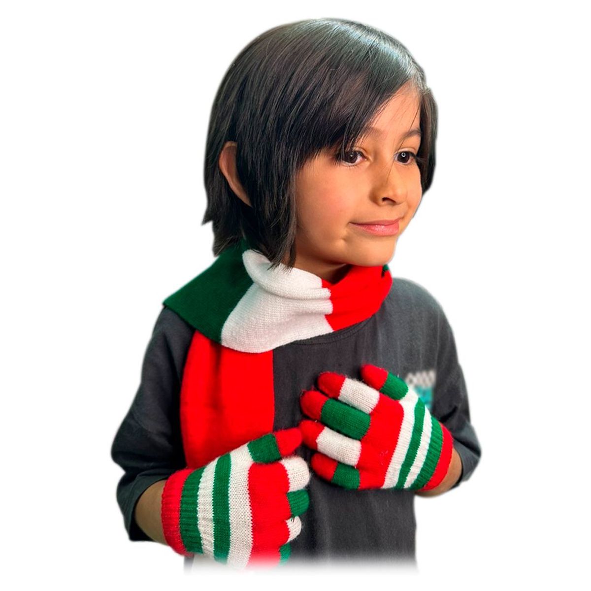 GENERICO - Kit X2 Navidad Guantes + Bufanda Hilo 3 Rayas Niños