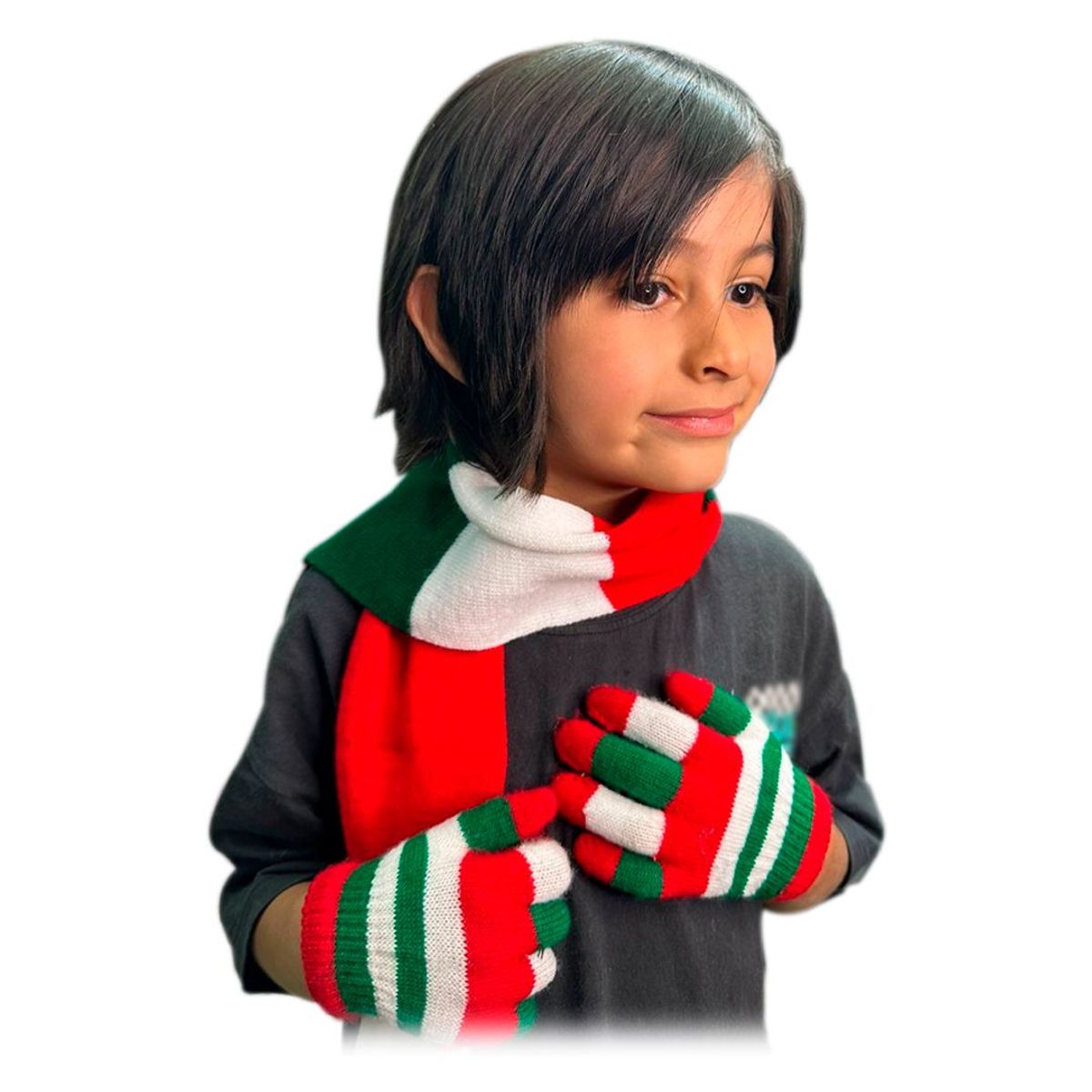GENERICO - Kit X2 Navidad Guantes + Bufanda Hilo 3 Rayas Niños