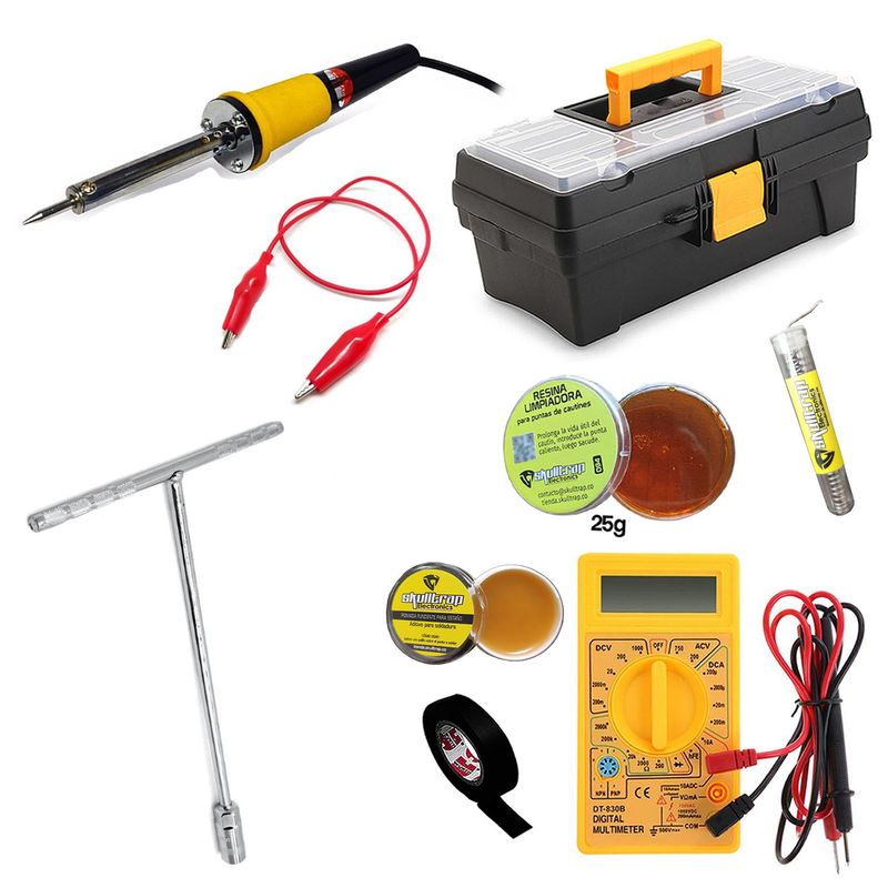 AMERICAN STANDARD - Kit Cautín 30w + Multímetro + Caja Herramientas + T +  accesorios
