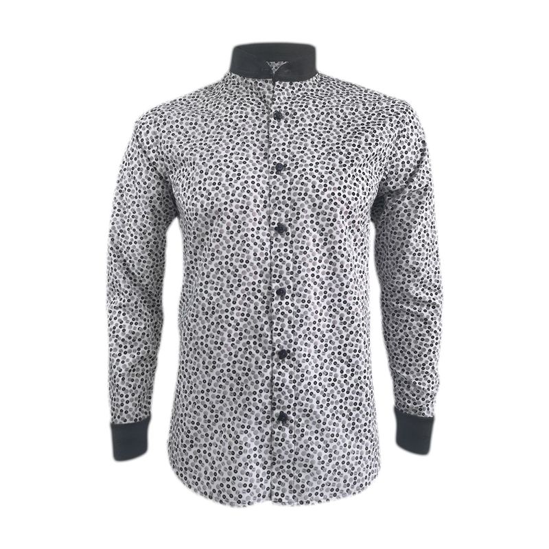SON DOS - Camisa gris mini prints cuello neru manga larga slim hombre