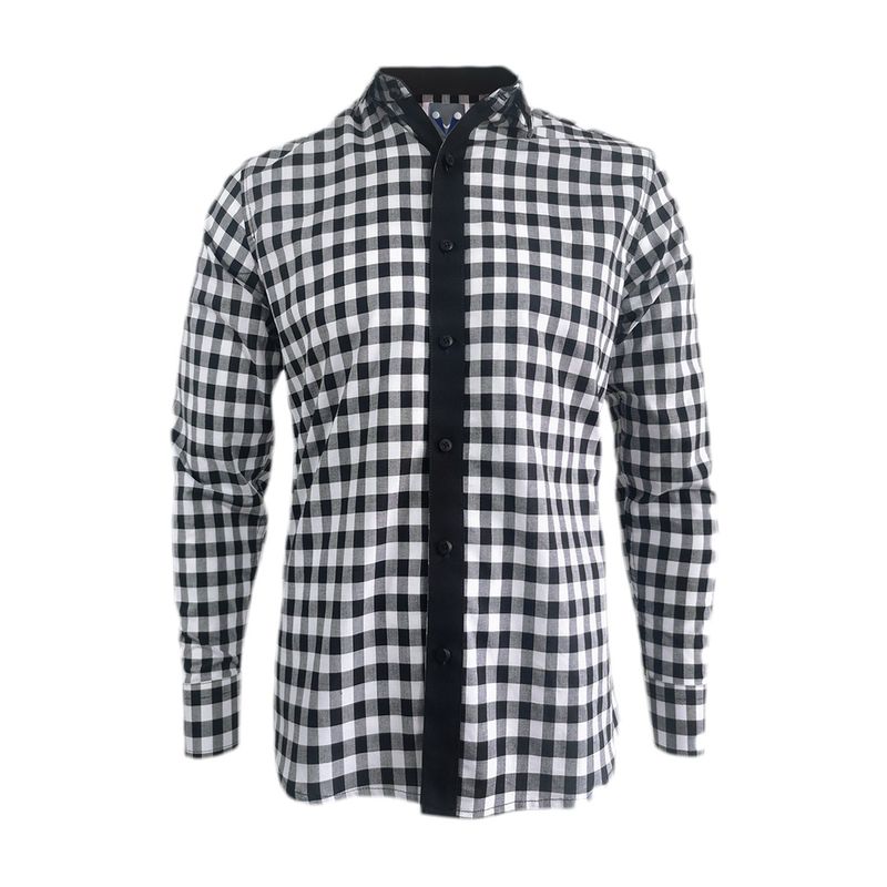 SON DOS - Camisa a cuadros blancos y negros manga larga slim hombre